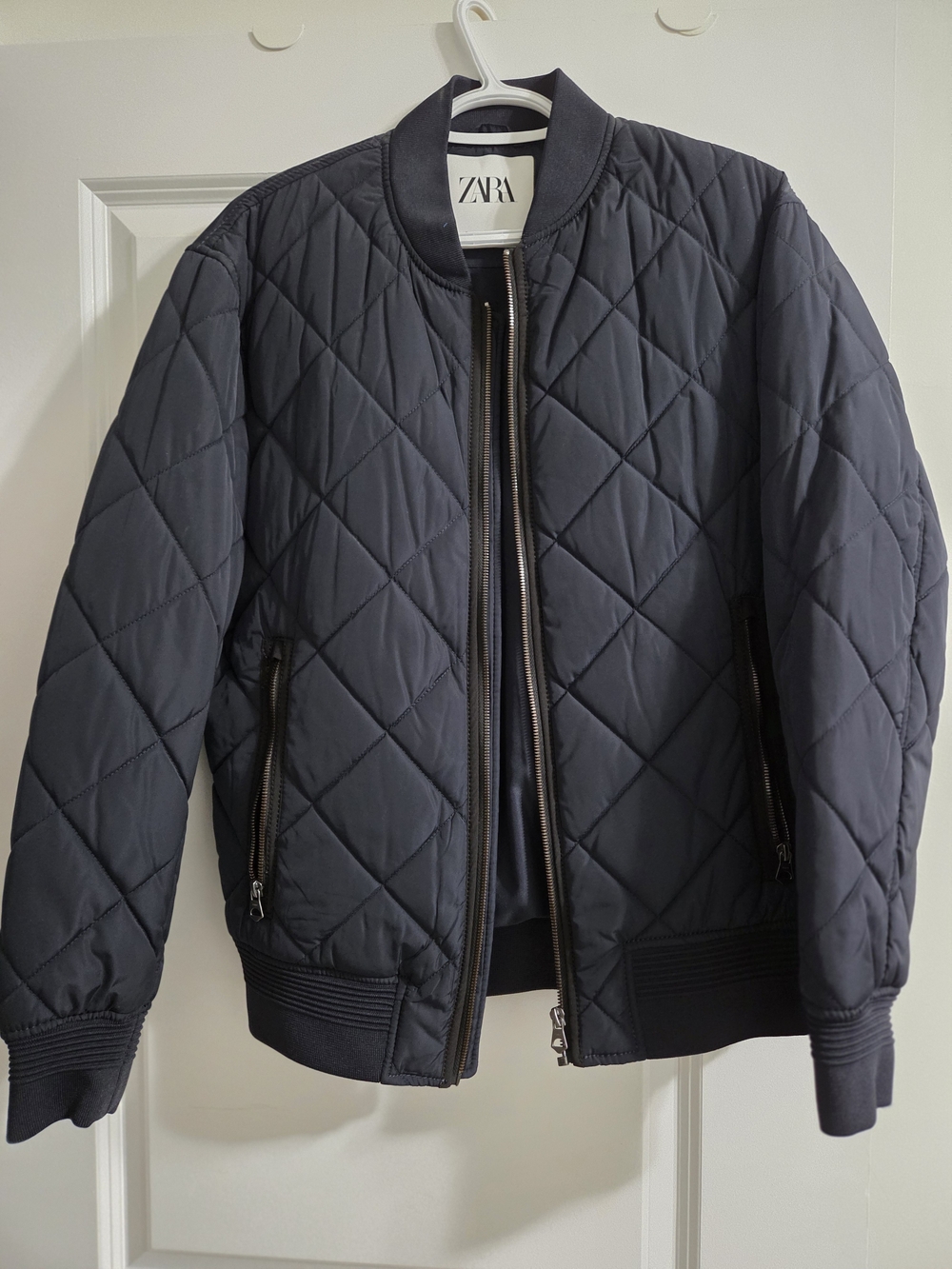 Zara Navy Quilted Bomber Jacket